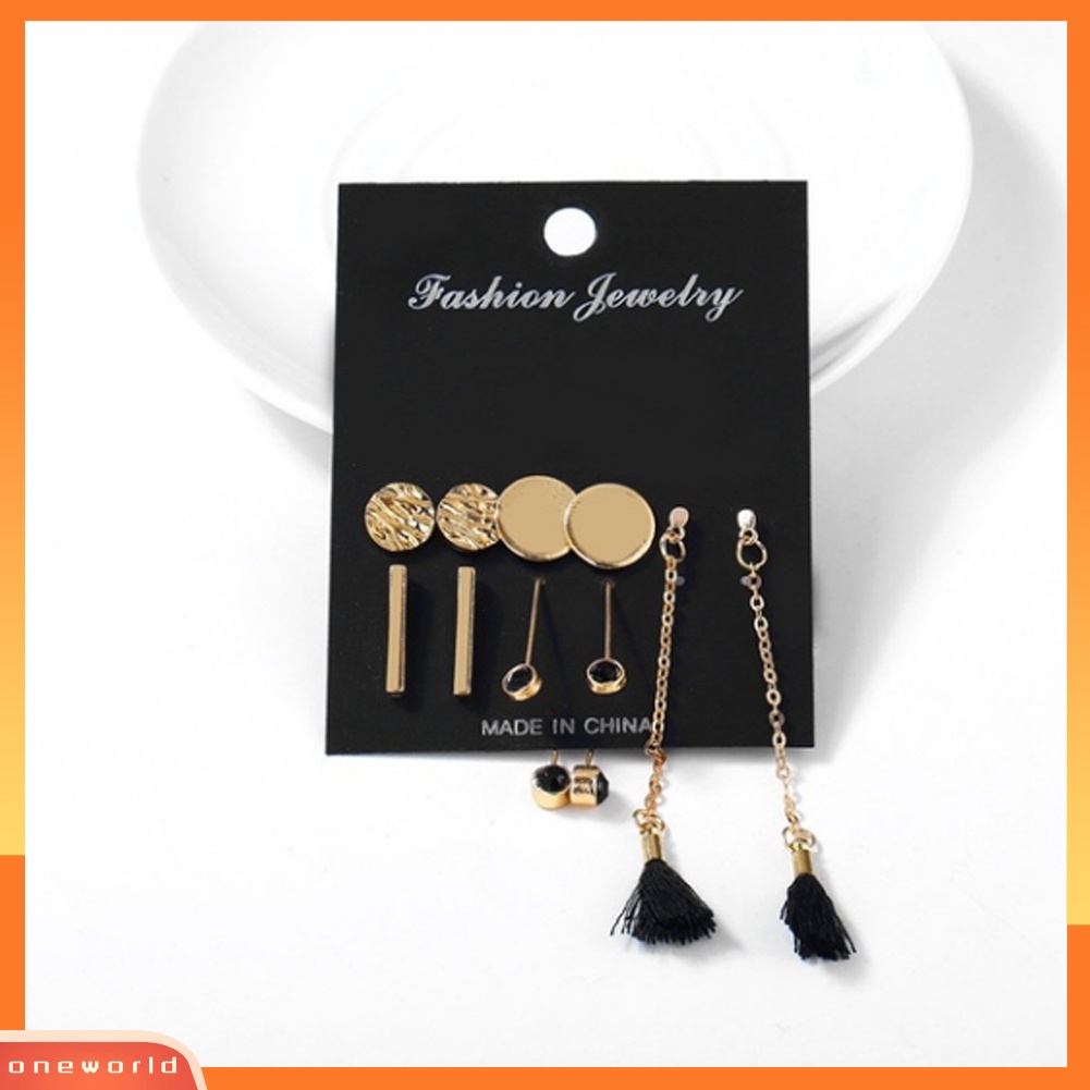 [WOD] 5pasang Fashion Wanita Bulat Persegi Panjang Rumbai Menjuntai Ear Stud Earrings Jewelry