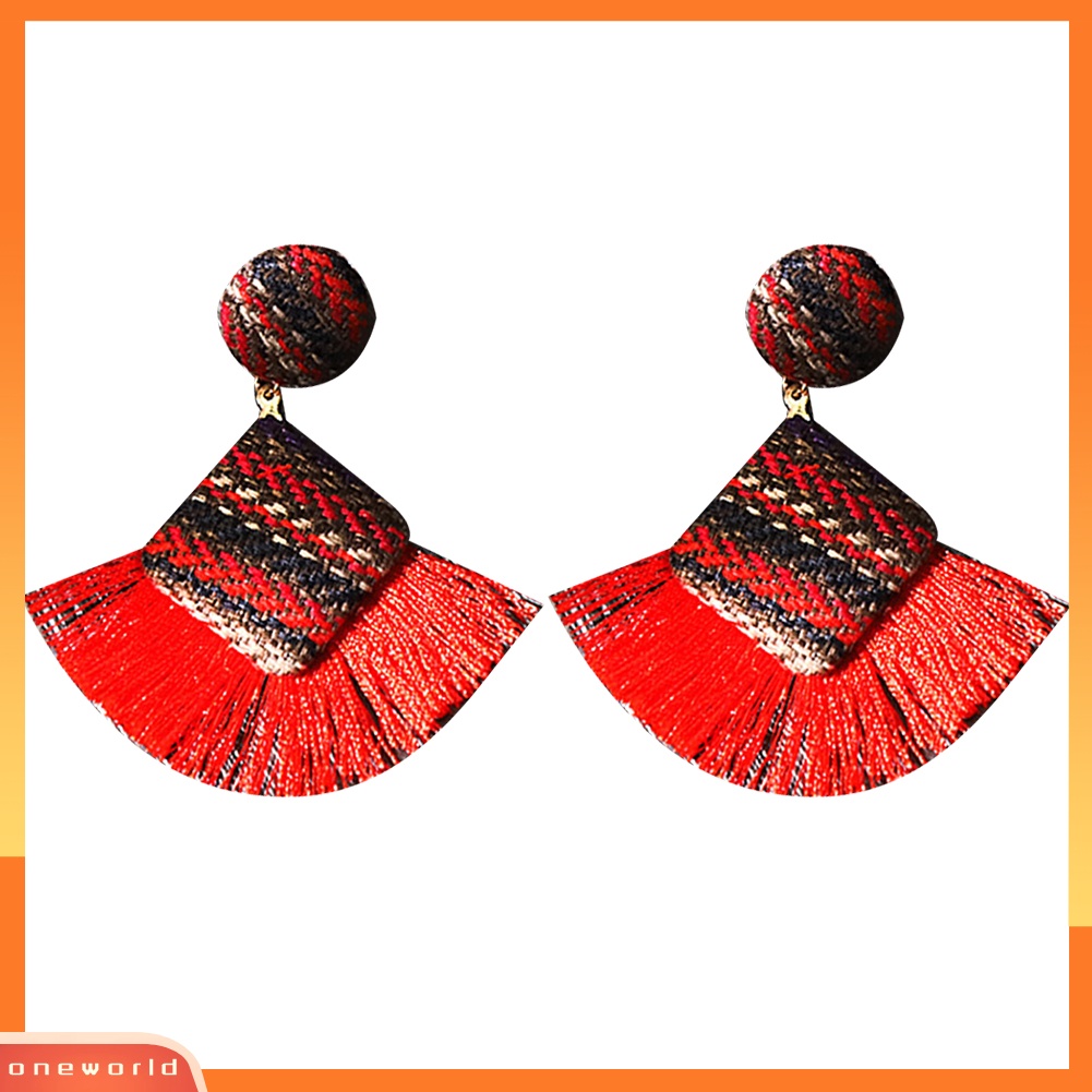 [WOD] Retro Belah Ketupat Kipas Fringe Rumbai Pesona Tenun Laporan Stud Anting Lady Jewelry