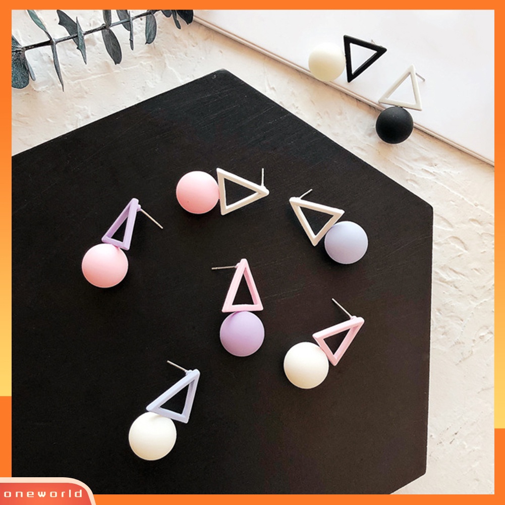 [WOD] Fashion Permen Warna Wanita Segitiga Bulat Bola Liontin Geometris Stud Earrings