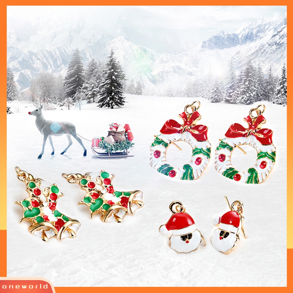 [WOD] 6pasang Santa Claus Snowflake Jingle Bell Ear Hook Wanita Anting Xmas Perhiasan