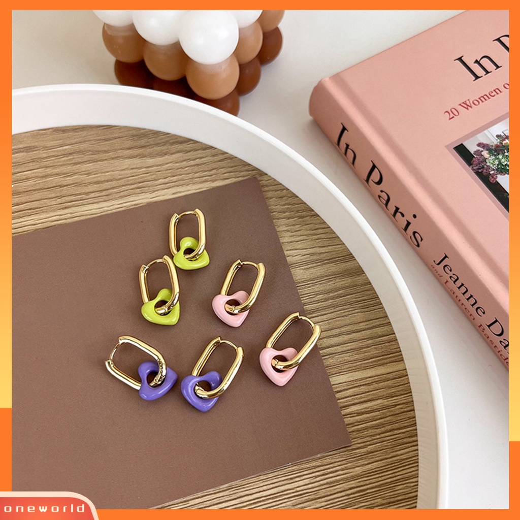 [WOD] 1pasang Anting Drop Heart Ear Buckle Alloy Gaya Korea Anting Menjuntai Warna Permen Untuk Prom