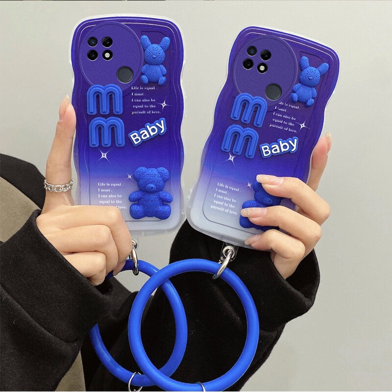 Andyh Desain Baru Untuk OPPO Realme C21 Case 3D Lucu Bear+ Gelang Warna Solid Fashion Premium Gradien Lembut Casing Ponsel Silikon Shockproof Casing Pelindung Penutup Belakang