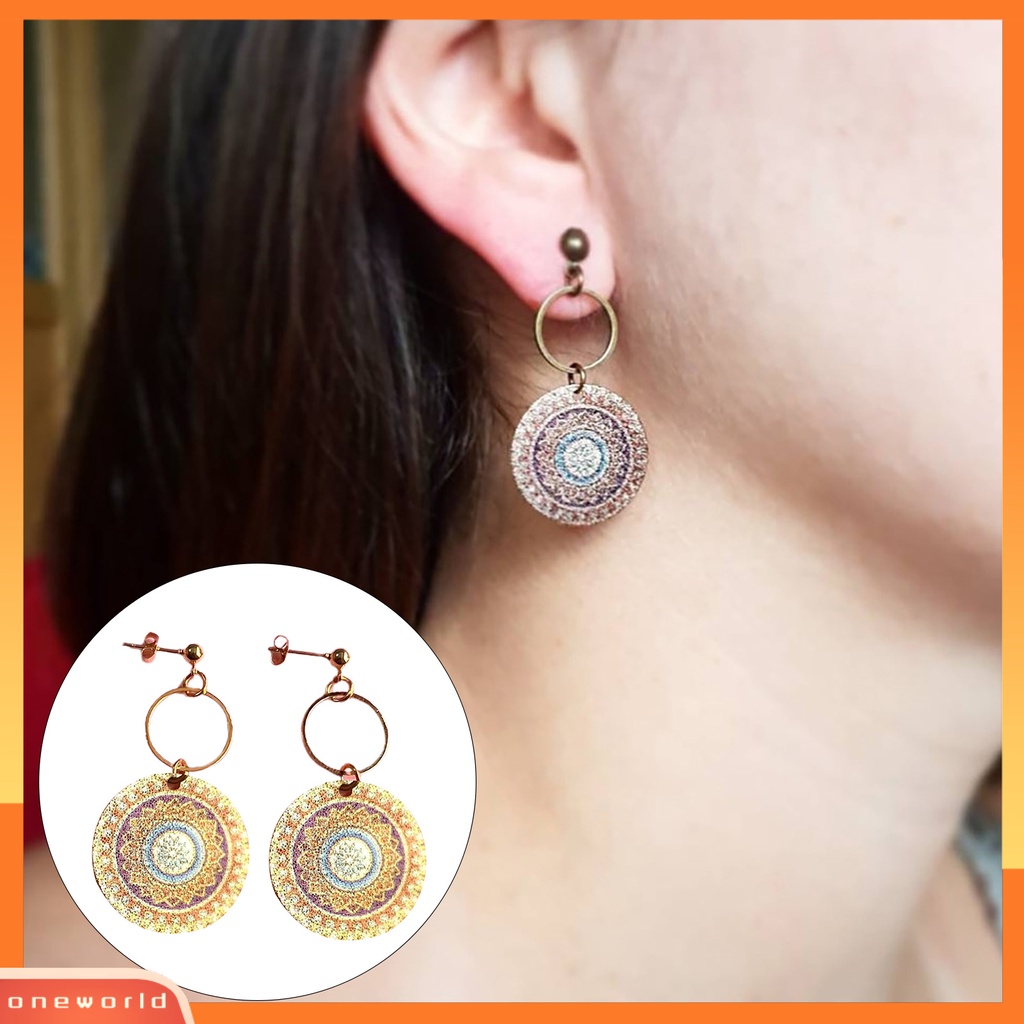 [WOD] 1pasang Anting Wanita Geometris Pola Vintage Perhiasan Electroplating Round Drop Earrings Hadiah Ulang Tahun