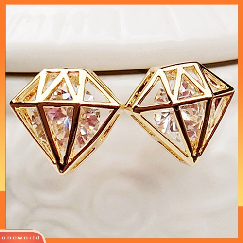 [WOD] Wanita Cubic Zirconia Berongga Telinga Studs Earrings Pesta Pernikahan Fashion Perhiasan