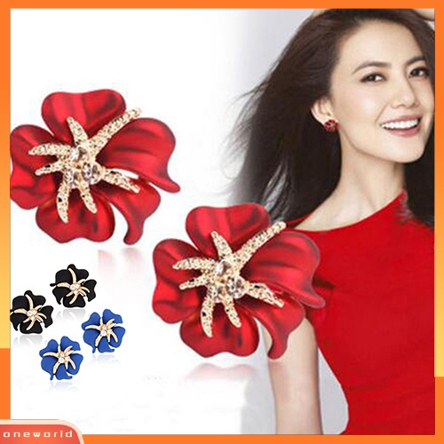 [WOD] Wanita Elegan Bunga Bintang Laut Pesona Berlian Imitasi Ear Studs Fashion Anting Hadiah