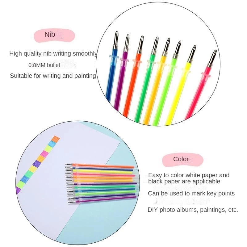 12pcs/set Flash Graffiti Gel Pen/ 0.8mm Glitter Fluorescent Watercolor Replaceable Refills/ Pena Lukisan Tulisan Seni DIY