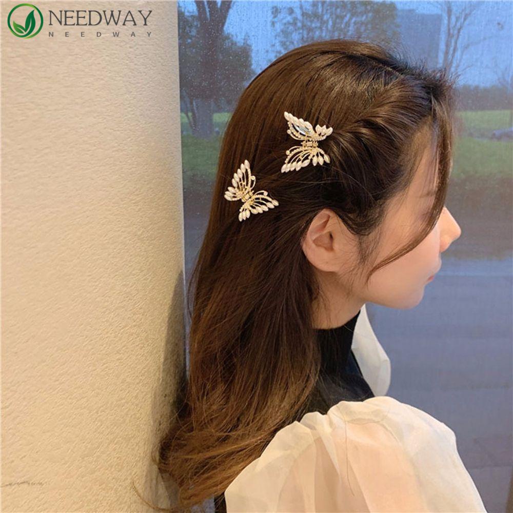 Needway Butterfly Hair Claw Lucu Elegan Korea Berlian Imitasi Alloy Pearl Hair Clip