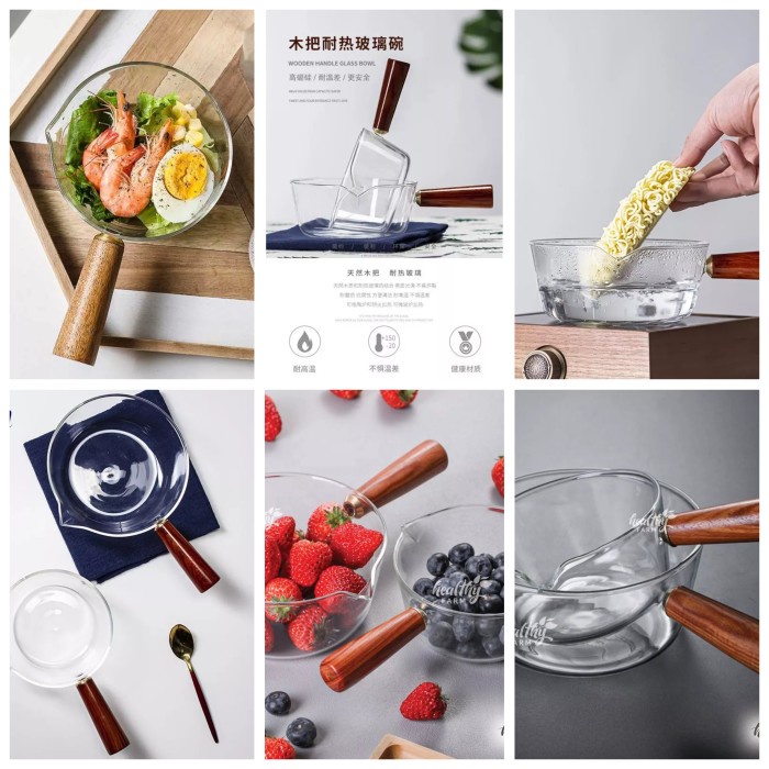 Panci Masak Kaca Transparan Tahan Panas Gagang Kayu Glass Cooking PK01