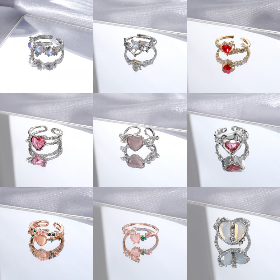 Cincin Perempuan Ins Niche Desain Cinta Berlian Imitasi Senior Rasa High-end Cahaya Mewah Angin Dingin Dapat Disesuaikan