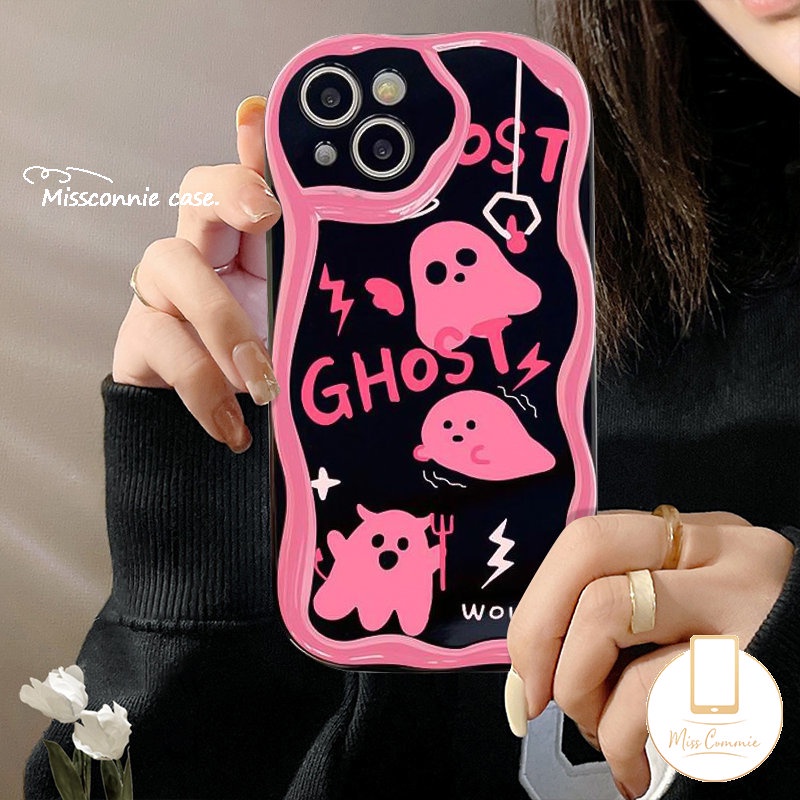 IPHONE Casing 3D Wavy Curved Edge Soft Tpu Funny Soul Ghost Kompatibel Untuk Iphone11 13 12 14 Pro Max XR X XS Max7 8 6 6s Plus Se2020 7Plus Kartun Lucu Monster Kecil Cover