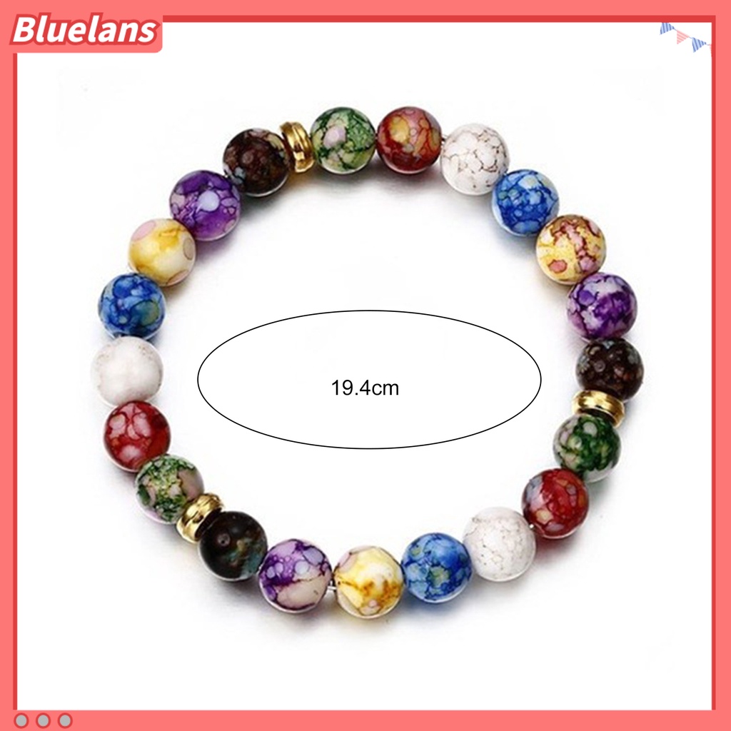 [BLS] Gelang Manik-Manik Warna-Warni Tali Elastis Adjustable All-match Hadiah Hias Faux Volcanic Agate Stone Energy Bangle Fashion Charm Untuk Pacaran