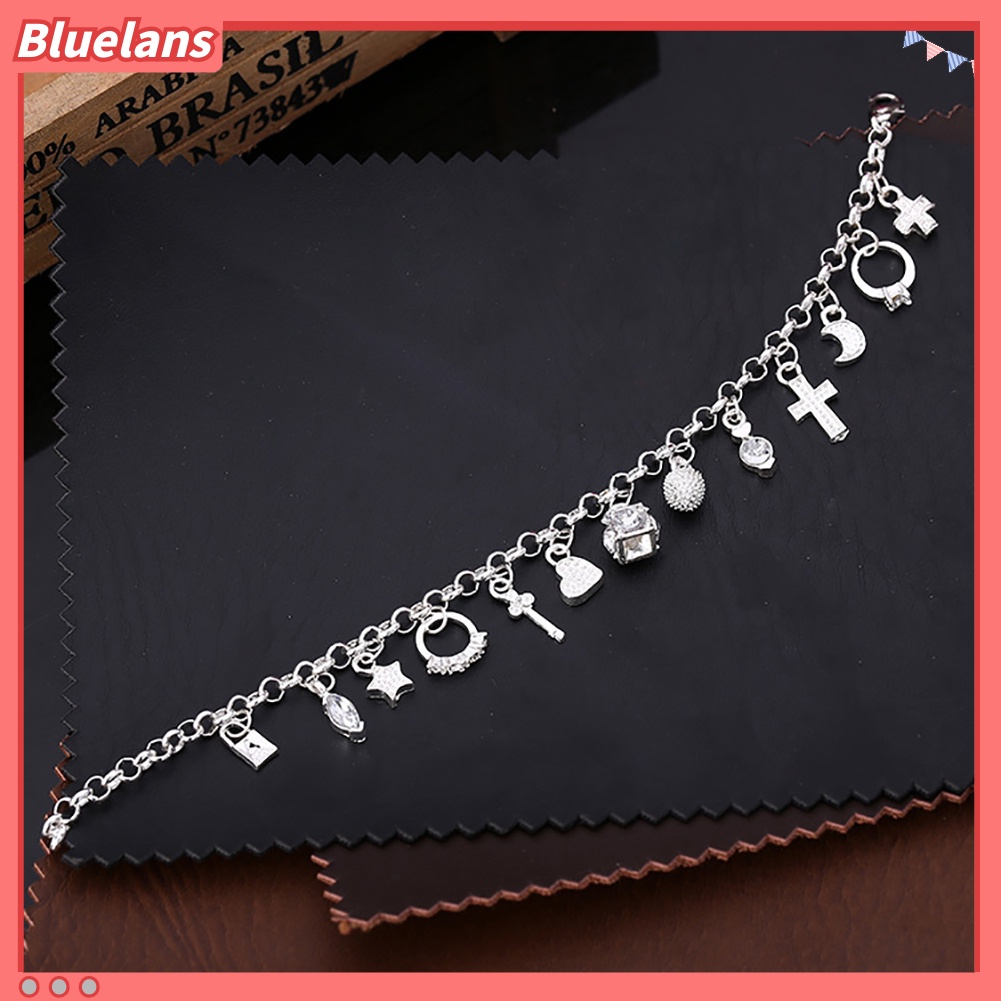 [BLS] Wanita Perak Berlapis Salib Bulan Bintang13 Charms Liontin Gelang Bangle Perhiasan