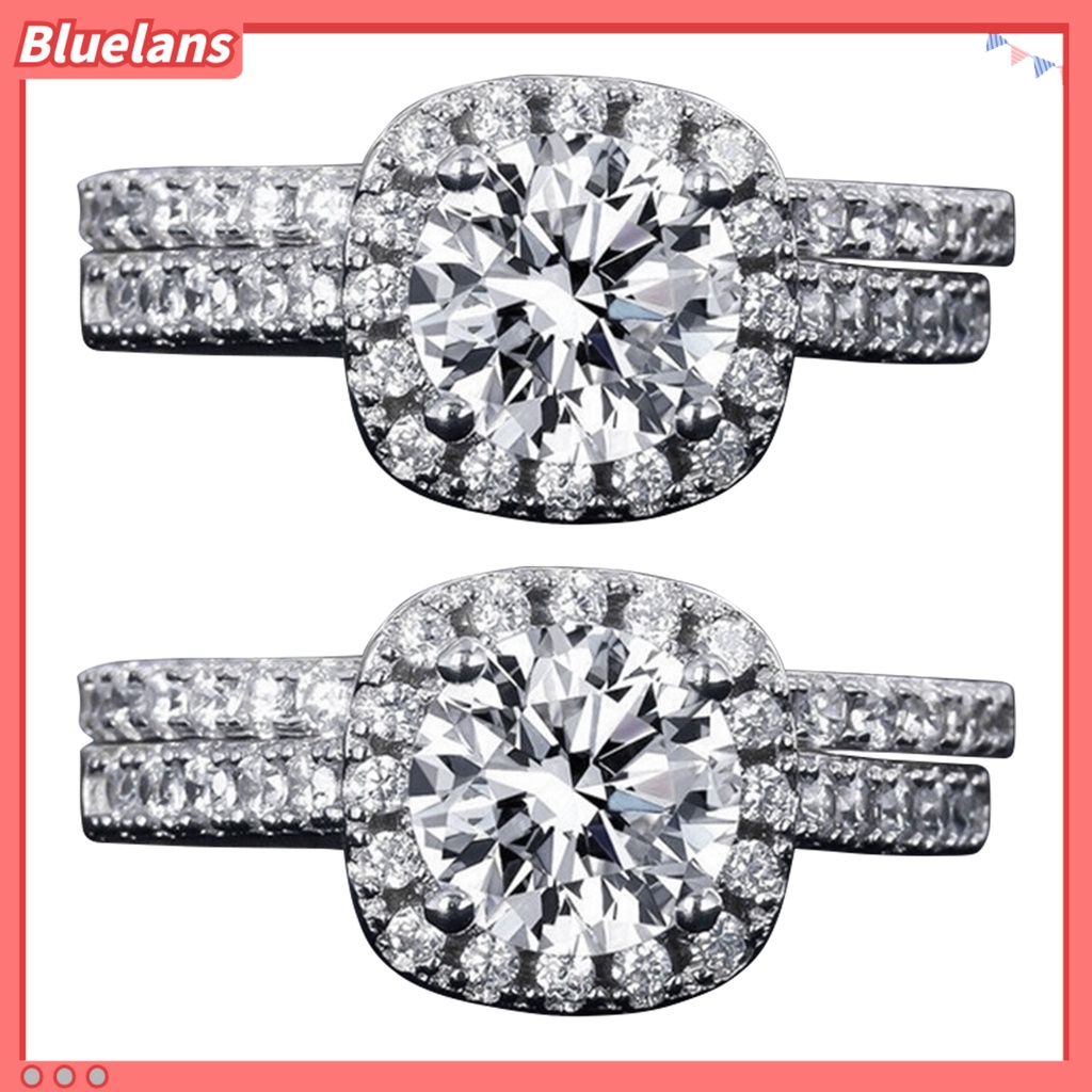 [BLS] 1pasang Cincin Couple Geometris Persegi Berlian Imitasi Perhiasan Indah Terang Kilau Cincin Untuk Pernikahan