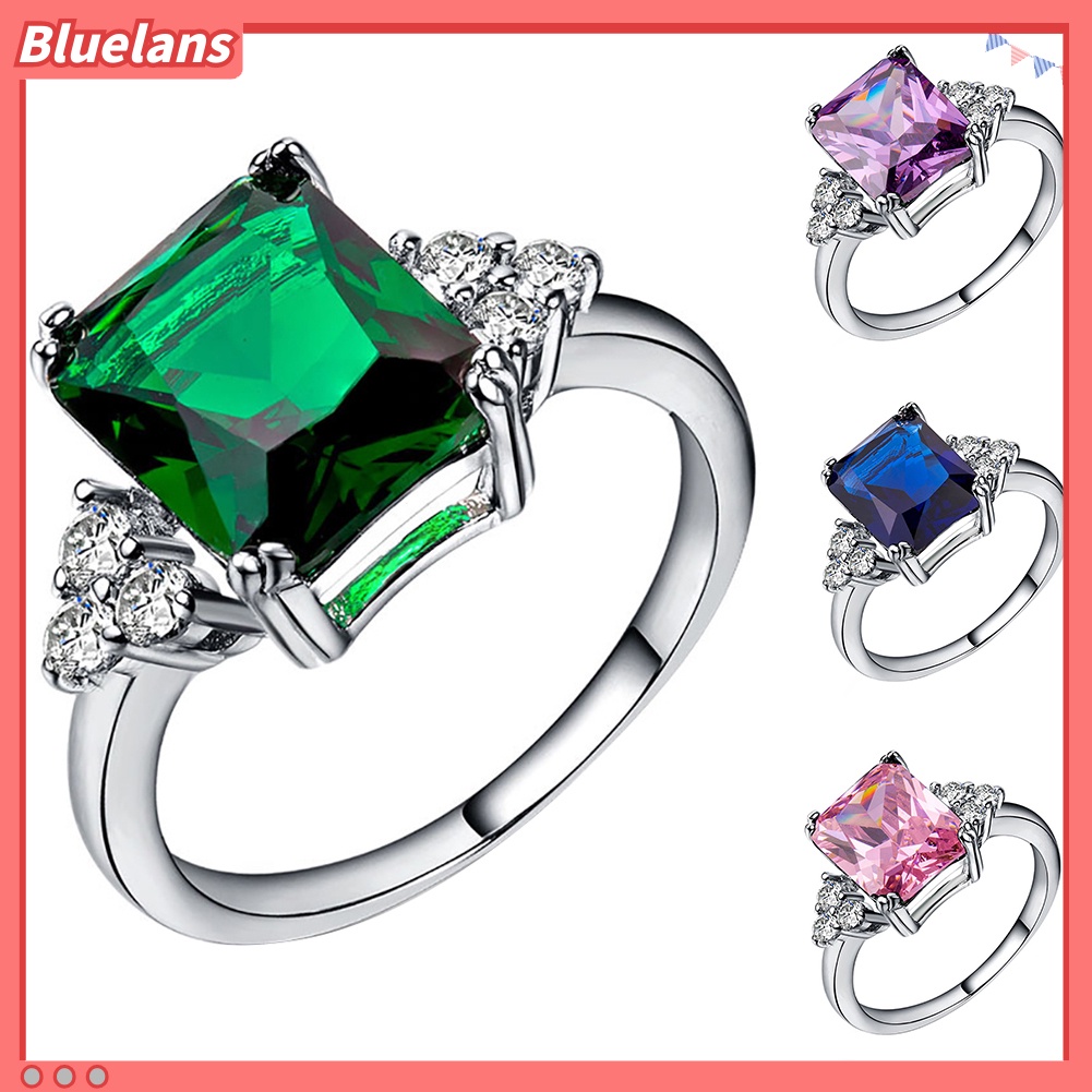 [BLS] Fashion Square Cut Cubic Zirconia Berlian Imitasi Cincin Pengantin Pertunangan Perhiasan Hadiah