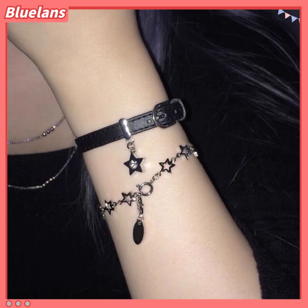 [BLS] Wanita Gelang Punk Adjustable Irregular Belt Gaya Bermata Lebar Hias Hadiah Gadis Bintang Pesona Liontin Gelang Fashion Perhiasan Untuk Pesta