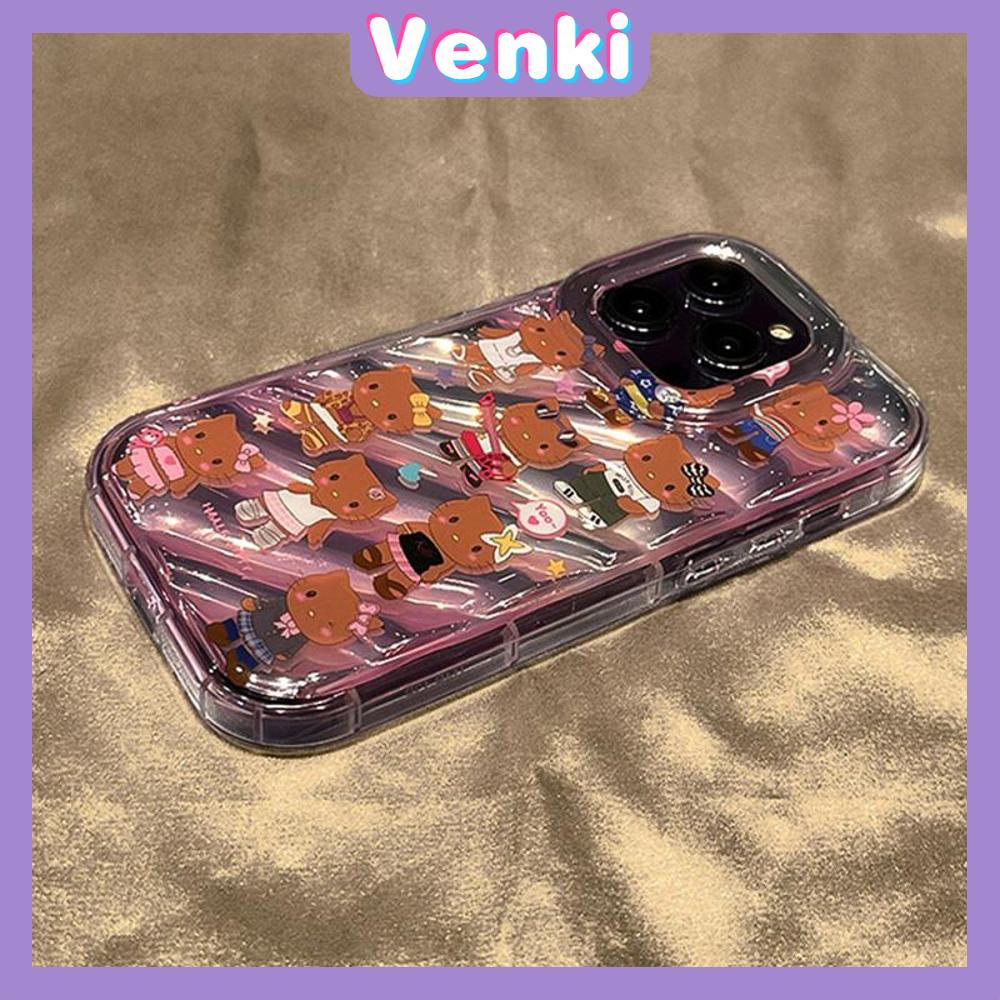 VENKI-Untuk iPhone 11 Laser Reflektif Bening Phone Case TPU Soft Shockproof Airbag Phone Case Cute Hitam Kulit Kartun Kucing Kompatibel dengan iPhone 14 13 Pro max 12 Pro Max XR XR 7