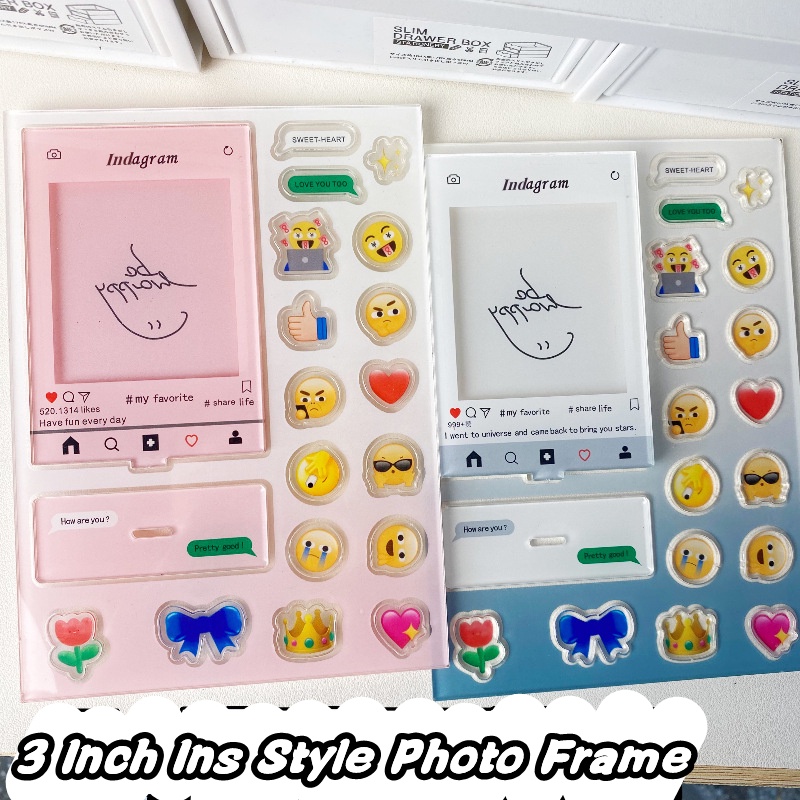 17 EMOJI INS 3inch Akrilik Bingkai Foto Idol Photocard Desktop Display Frame Card Holder Kartu Pelindung Case