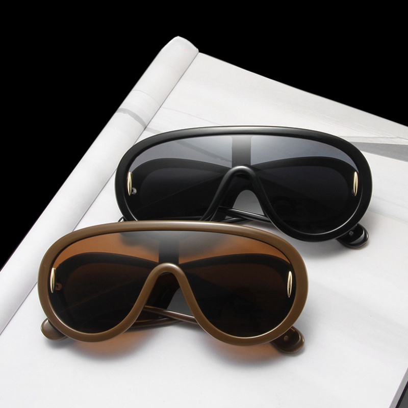 (YUZHU) Busana Barat Oversized Frame One-piece Sunglasses Punk Futuristik Lebar Candi Kacamata Olahraga