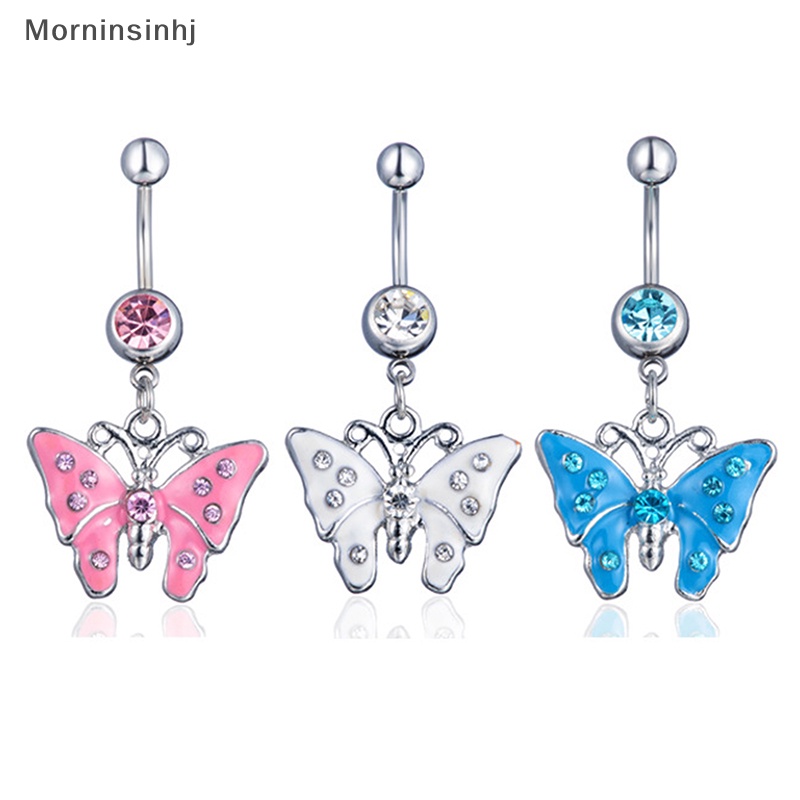 Mornin Stainless Steel Berlian Imitasi Butterfly Navel Ring Cincin Kancing Perut Fashion Perhiasan Kreatif Untuk Wanita Dekorasi Tubuh id