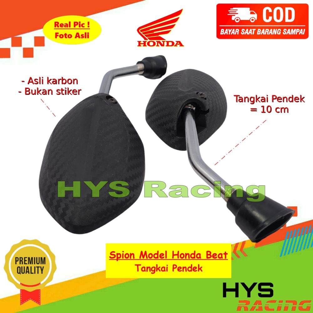 HYC Spion Karbon HONDA Model Beat Mini Tangkai Pendek - Variasi Aksesoris Kaca Spion Sepion Motor Honda Beat Pop / Fi ESP / Karbu / Vario / Supra / Kharisma / Genio / Dsb