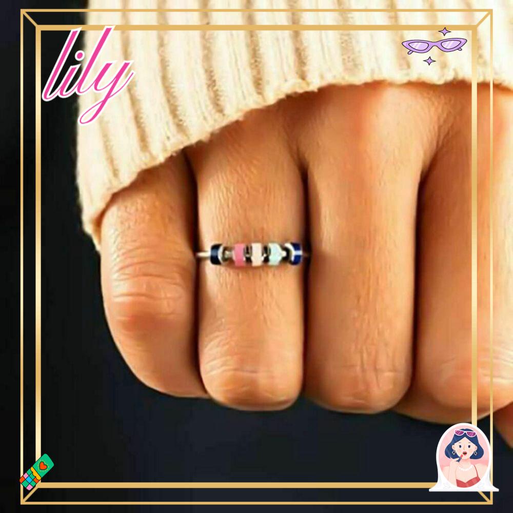 Lily Spinning Enamel Fidget Ring Desain Baru Dengan Manik-Manik Spinner Untuk Wanita Perempuan Enamel Ring Warna-Warni