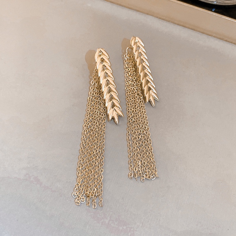 Jarum Perak Emas Gandum Fringe Menjuntai Anting Gaya Logam Panjang Stud Earrings Fashion Perhiasan Baru Untuk Wanita Gadis Aksesoris