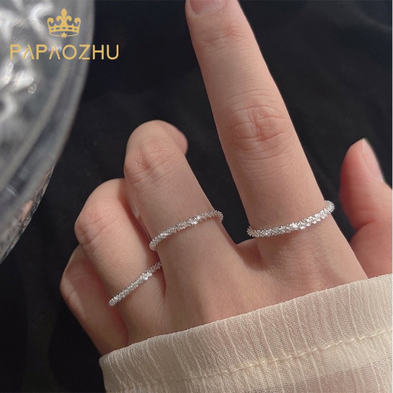 Papaozhu Ins Trendi Perak Berkilauan Sequin Stackable Ring Untuk Wanita Perempuan Elegan Lembut Bersinar Buku Jari Rings Perhiasan Hadiah