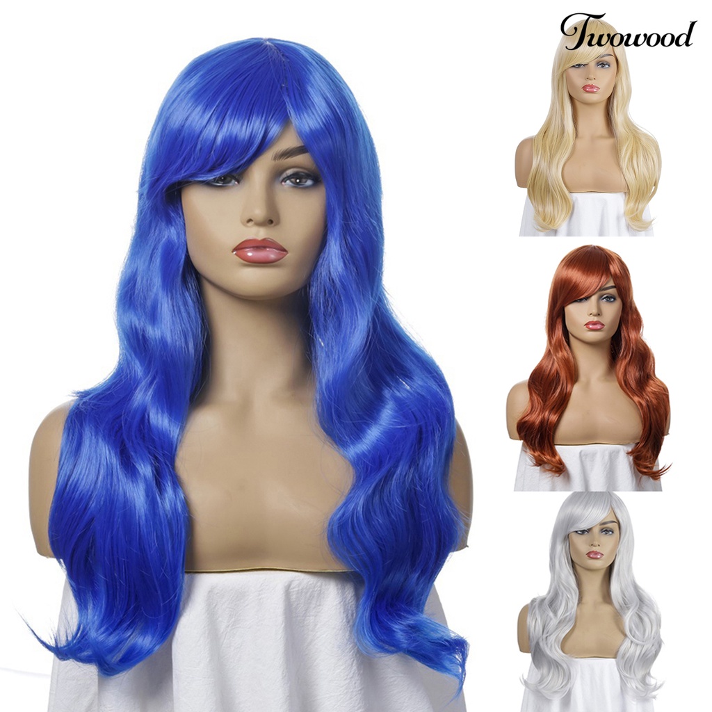 Twowood 70cm Wanita Panjang Bergelombang Poni Rambut Sintetis Wig Anime Cosplay Pesta Sopak