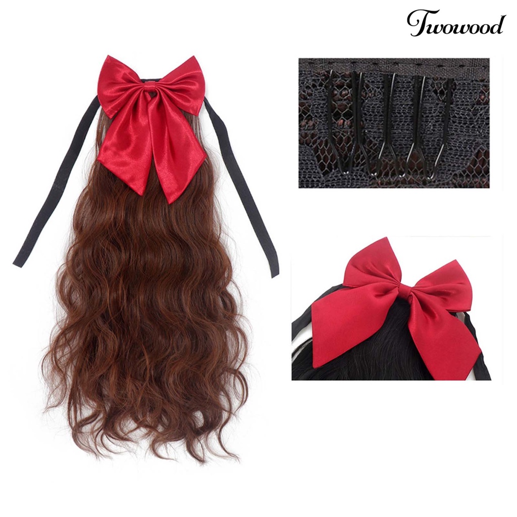 Twowood Wig Ekor Kuda Memperbaiki Elastisitas Tertinggi Alat Kecantikan Perempuan Wig Busur Keriting Panjang Untuk Gadis