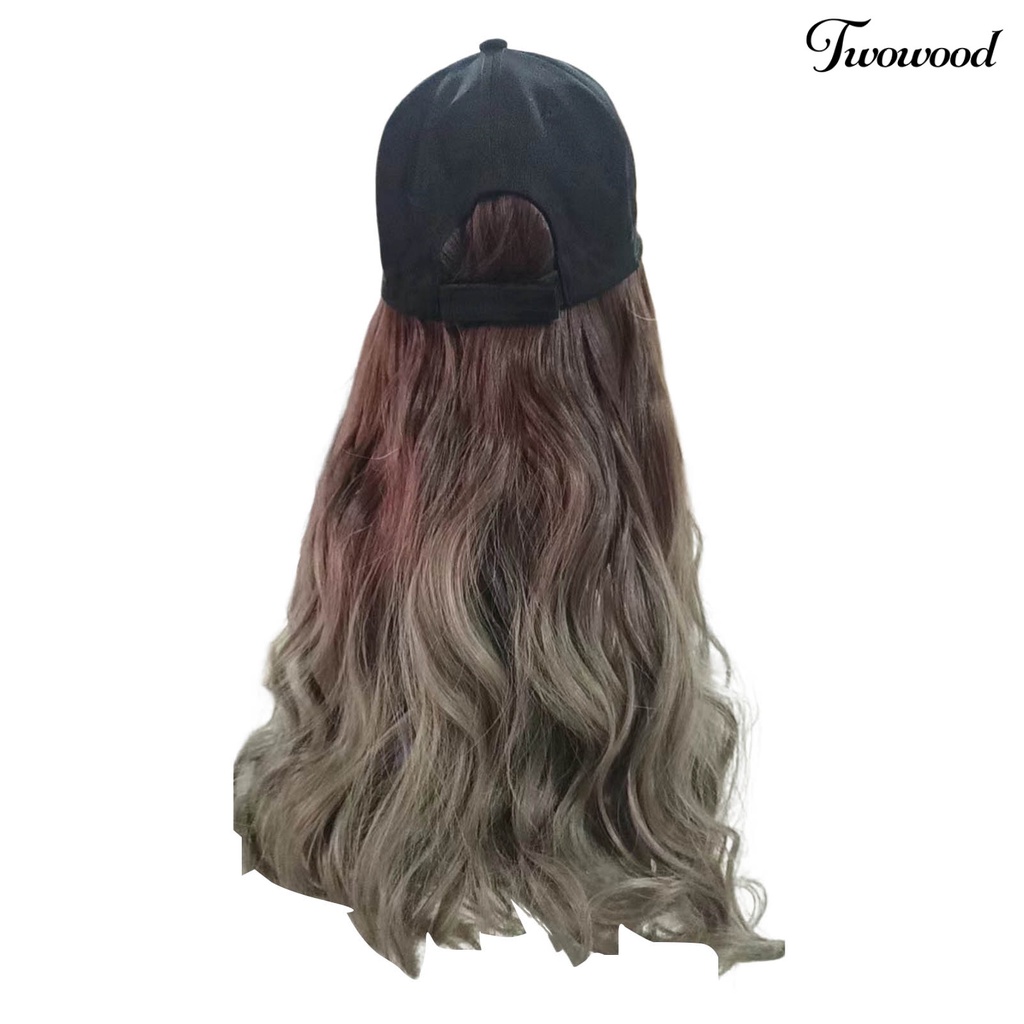 Twowood Wig Topi Ada Perm Berbulu Adjustable Elastis Band Non-Simpul Rambut-styling Bernapas Alami Gradiasi Warna Topi Baseball Wig Wanita Digunakan