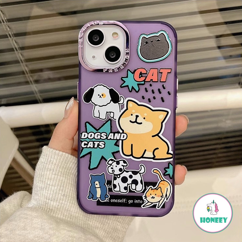 Case Puppy Graffiti Warna-Warni Untuk iPhone 14 Pro Max13 12 11 Pro Max XR Xs7 8 Plus Binatang Lucu Shockproof Back Cover