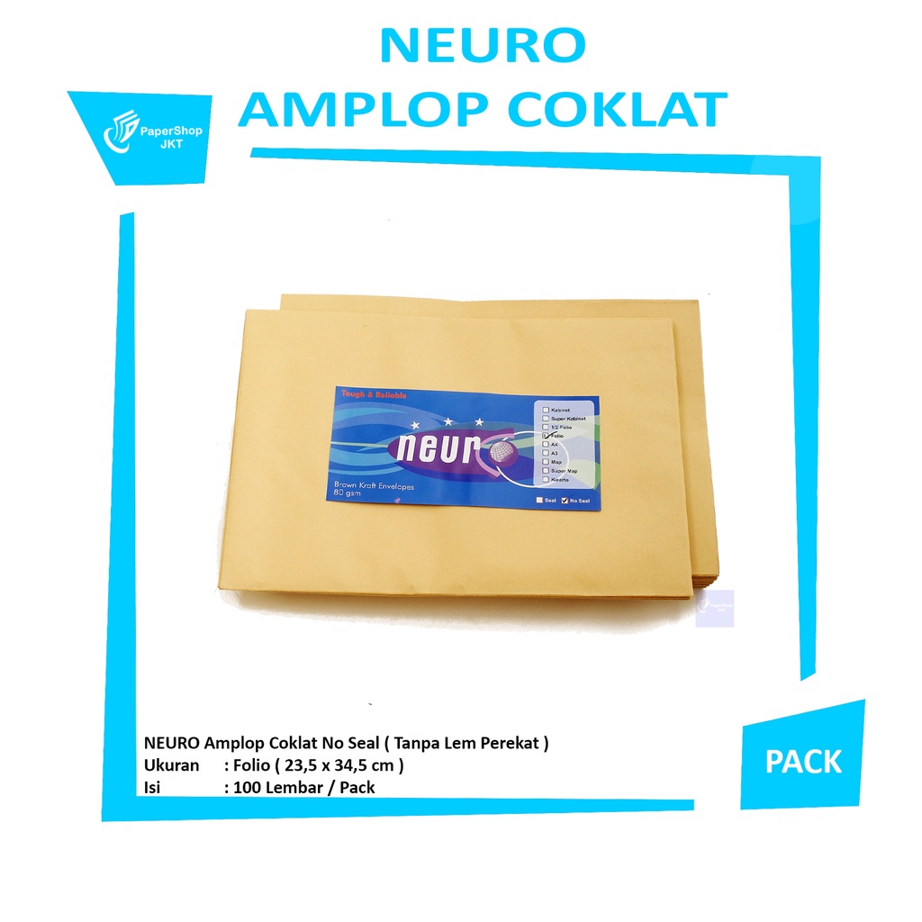 

NEURO - Amplop Coklat Ukuran Folio No Seal ( 23,5 x 34,5 cm ) - Pack