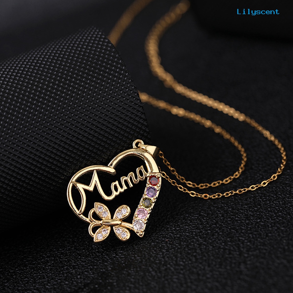 [LS]Charm Kalung Electroplating Shiny Rhinestone Cubic Zirconia Geometris Leher Dekorasi Tahan Luntur Cinta Hati Ibu Liontin Kalung Hadiah Hari Ibu