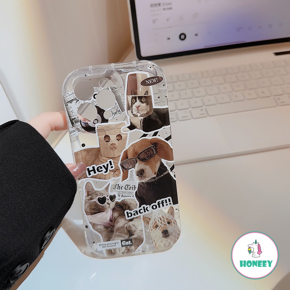 IPHONE Retro Lucu Musim Panas Kacamata Hitam Puppy Cat Casing Ponsel Jernih Untuk Iphone14 13 12 11 Pro Max14 Plus Airbag Casing Ponsel Lucu Soft Cover