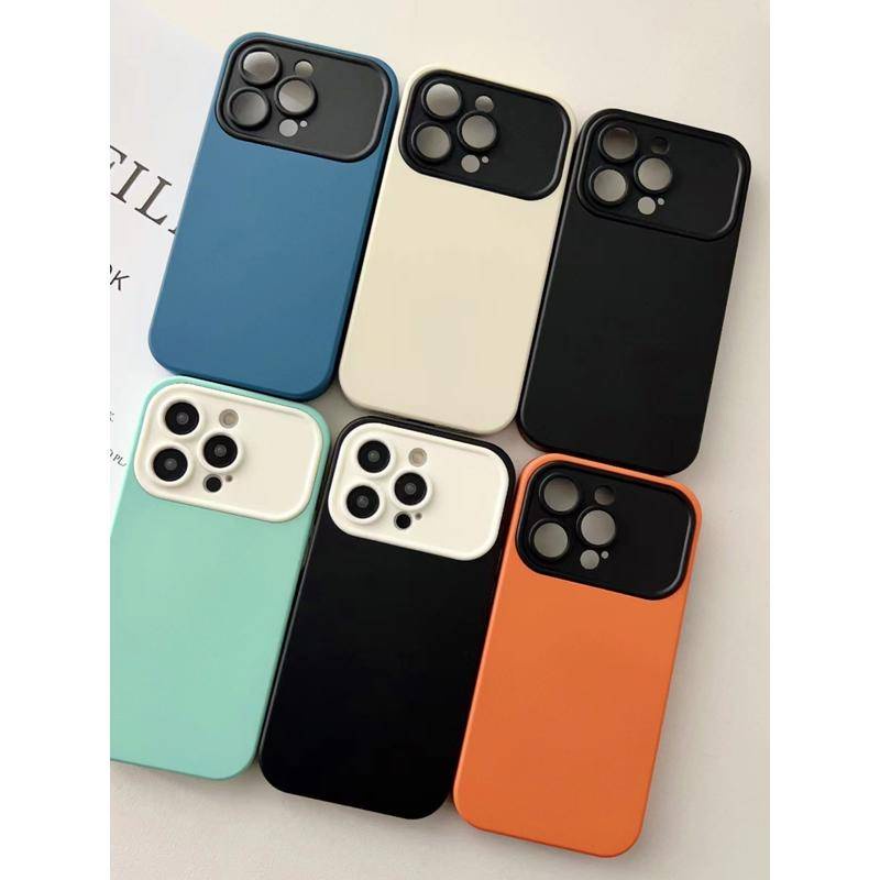 IPHONE Kontras Warna Sederhana 2-in-1 Windows Besar Rasa Kulit Dalam Detik Ganti Casing Ponsel Untuk Iphone14 13 12 Pro Max14 Plus