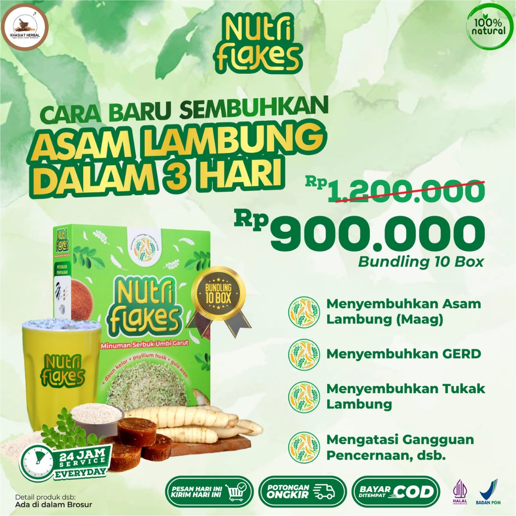 Paket 10 Box Nutriflakes -  Ampuh Mengatasi Asam Lambung Kronis dalam 3 hari, Menyembuhkan Gerd, Men