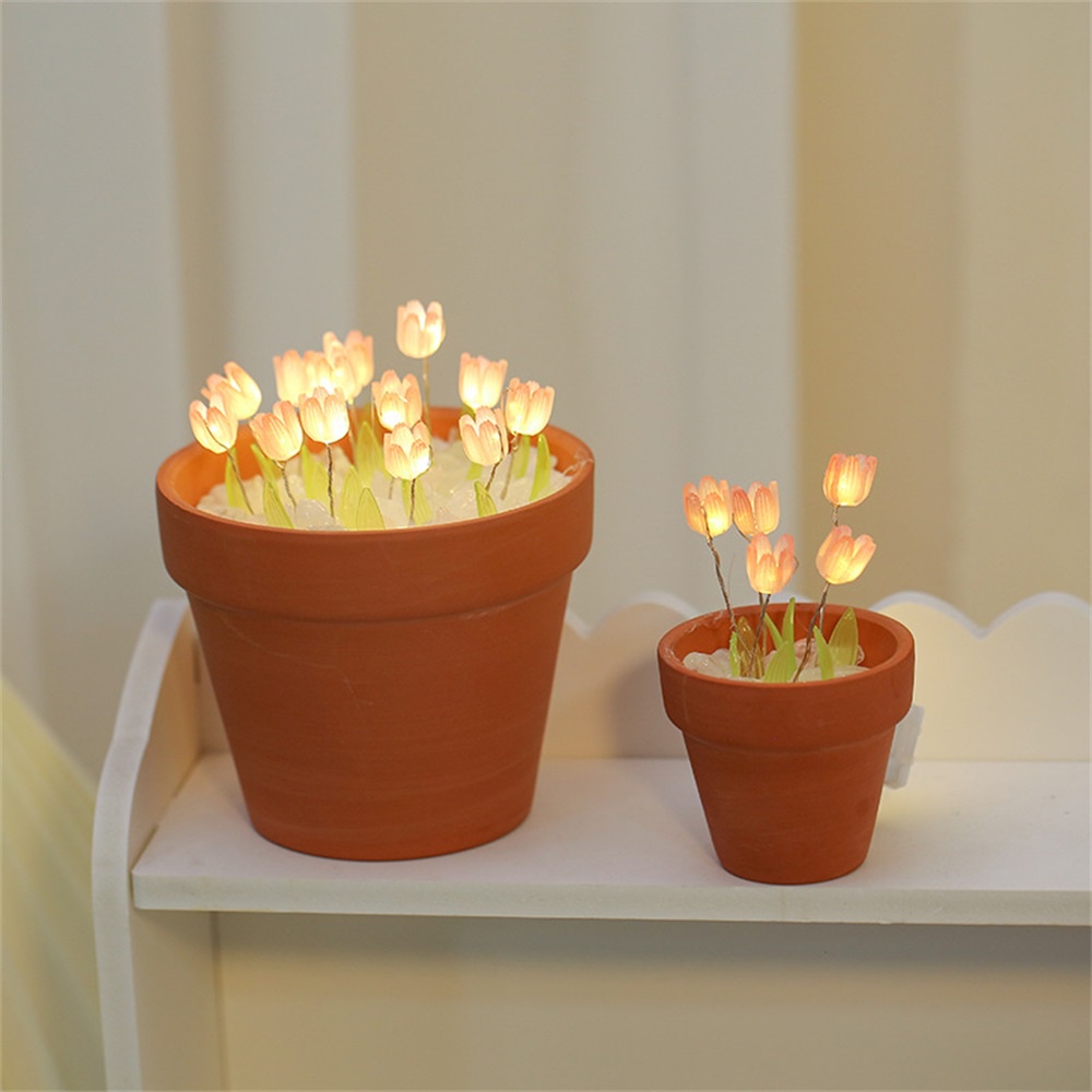 Pot Tulip DIY Lampu Malam Bahan Paket Mini Handmade Bunga Bundle Desktop Dekorasi Suasana Cahaya Pacar Hadiah Ulang Tahun
