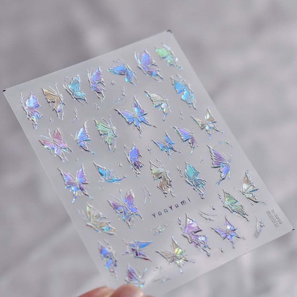 Agustina Stiker Kuku Kupu-Kupu Fashion Bronzing Manicure Aksesoris Self Adhesive Laser Nail Stickers