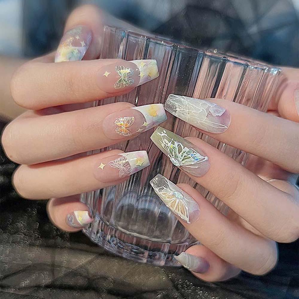 Mxbeauty Stiker Kuku Kupu-Kupu Fashion Ins Style Phantom Butterfly Colorful Star Nail Dekorasi