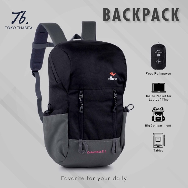 Tas Ransel Sekolah Kerja Elbrus Columbia EL Free Rain Cover Slot Laptop