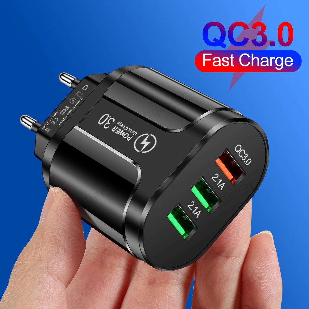 28w 3USB Fast Charging Phone Charger 3A QC3.0 Flash Travel Charging Adoptor Multi Antarmuka USB Charging Adapter Untuk Tipe C Micro