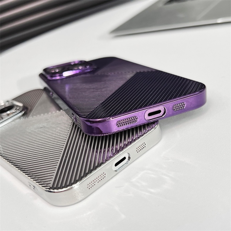 IPHONE Casing Hard PC Mewah Cocok Untuk Iphone14 13 Pro Max 14Plus Case Pelindung Garis Diagonal 3D