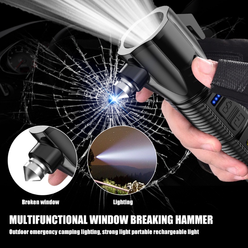 Lampu Kerja Isi Ulang USB Portabel Multifungsi LED Torch Outdoor Emergency Mobil Penjebol Jendela Safety Hammer Senter