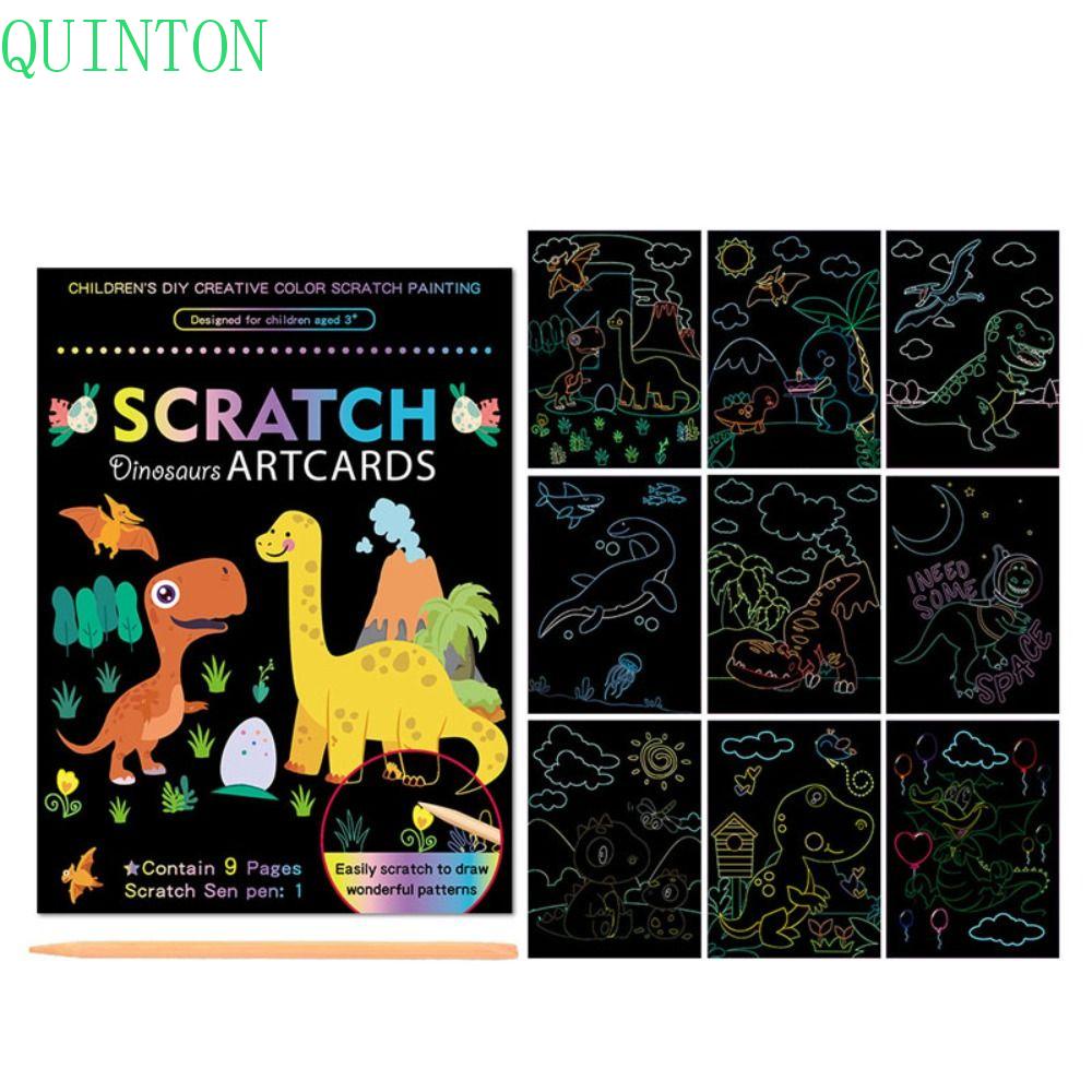 Quinton Scratch Art Painting Paper Card Kit Dengan Pulpen Scratch Stick Magic Doodle Board Mainan Natal Seni Anak Lukisan Buku Mewarnai DIY Mainan Edukasi Seni Lukisan Kertas