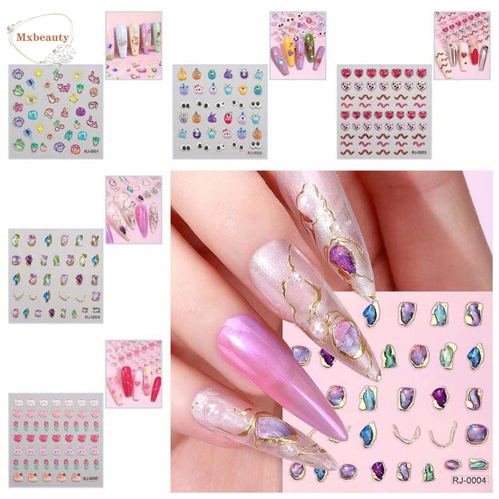 Mxbeauty Stiker Kuku Perekat Lembut Lucu Gaya Jepang Bronzing Laser Kartun Stiker Hiasan Kuku Untuk Wanita