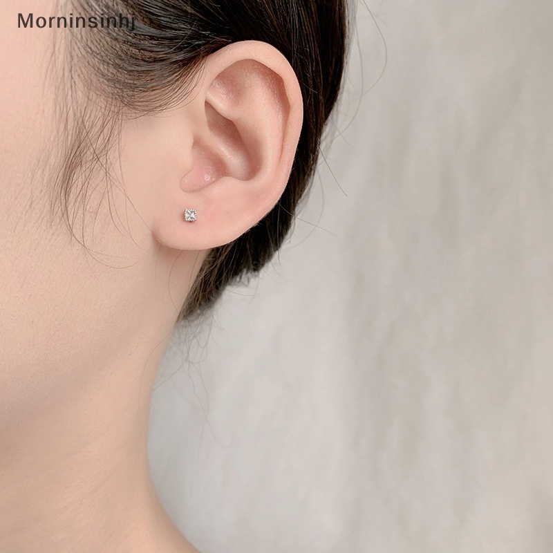 Mornin Stud Earrings Mini Tiga Dimensi Persegi Berlian Kepribadian Bertabur Berlian Anting Tulang Telinga Sederhana id