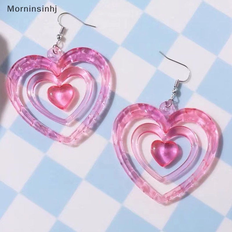 Mornin 1pasang Y2K Anting Pink Hollowout Anting Hati Anting Cinta Aesthetic Lucu id