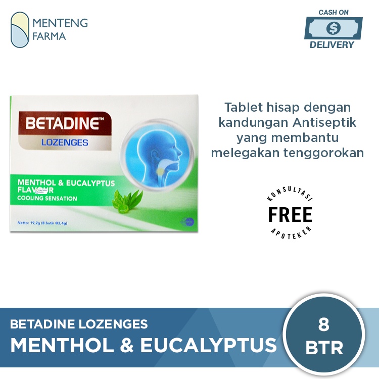 Betadine Lozenges Menthol &amp; Eucalyptus 8 Butir - Tablet Hisap Antiseptik