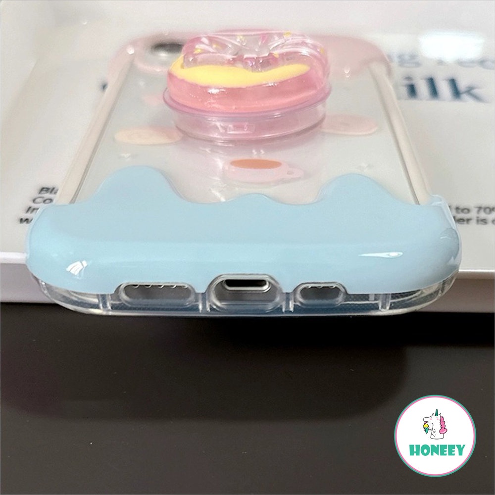 IPHONE Korea Musim Panas Es Krim Donat Bracket Bening Lembut Casing Ponsel Untuk Iphone14 12 11 13 Pro Max Holder Lucu Penutup Pelindung