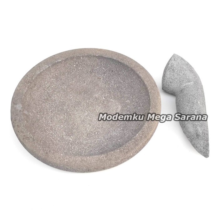 Cobek Batu Asli Original + Ulekan Munthu Muntu Muntilan Merapi - 25 cm